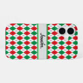 クリスマスの赤と緑の幾何学模様 iPhone 16ケース (裏面横)