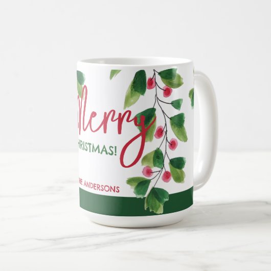 クリスマスの赤と緑の水彩リース コーヒーマグカップ (正面右)