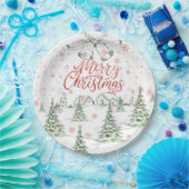 クリスマスの赤と緑の雪の木々 ペーパープレート (パーティー)