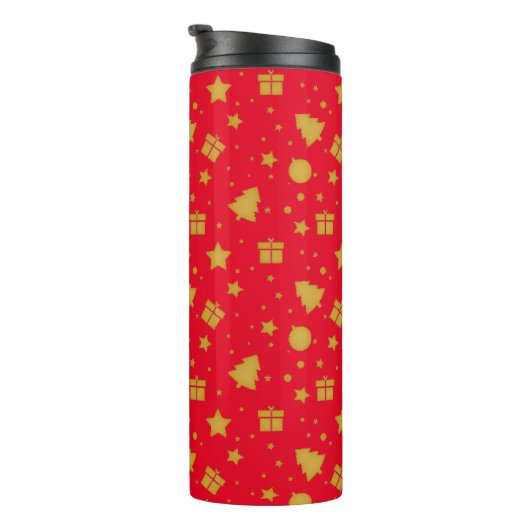 クリスマスの赤と金ゴールドの休日パターン タンブラー (回転右)