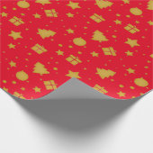クリスマスの赤と金ゴールドの休日パターン ラッピングペーパー (角)