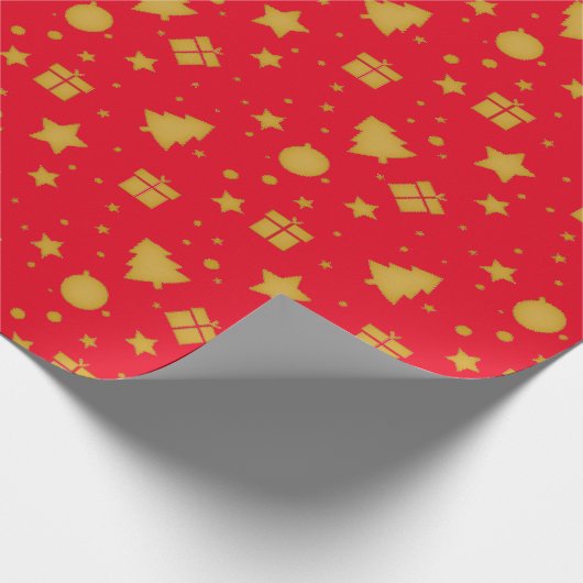 クリスマスの赤と金ゴールドの休日パターン ラッピングペーパー (角)