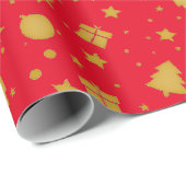 クリスマスの赤と金ゴールドの休日パターン ラッピングペーパー (ロールコーナー)