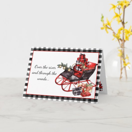 クリスマスの赤と黒のソリのパッケージ カード (黄色い花)