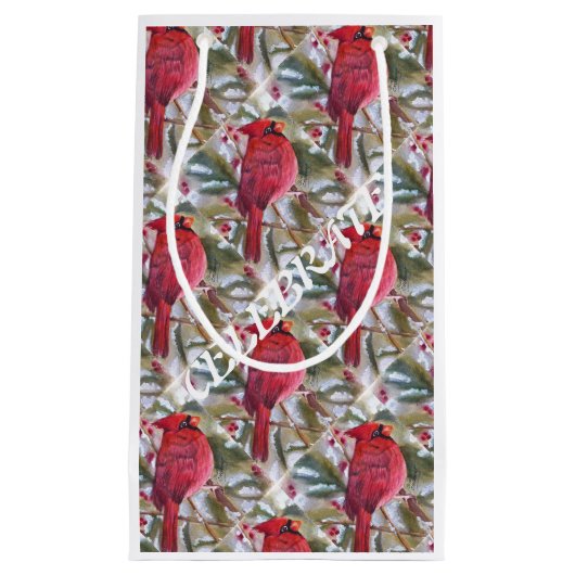 クリスマスの赤の(鳥)ショウジョウコウカンチョウ スモールペーパーバッグ (正面)