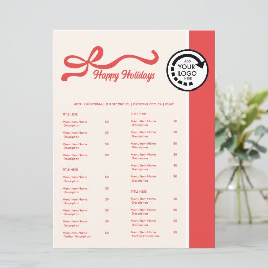 クリスマスの赤を基調にしたレストランのテイクアウトメニュー メニュー (スタンド正面)