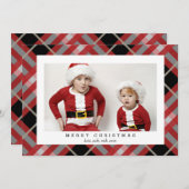 クリスマスの赤ベージュタータンチェックの格子模様のフォトカード シーズンカード (正面/裏面)