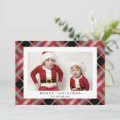 クリスマスの赤ベージュタータンチェックの格子模様のフォトカード シーズンカード (スタンド正面)