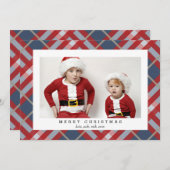 クリスマスの赤ベージュタータンチェックの格子模様のフォトカード シーズンカード (正面/裏面)