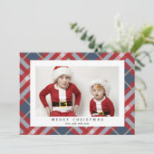クリスマスの赤ベージュタータンチェックの格子模様のフォトカード シーズンカード (スタンド正面)