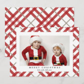 クリスマスの赤ベージュタータンチェックの格子模様のフォトカード シーズンカード (正面/裏面)