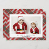 クリスマスの赤ベージュタータンチェックの格子模様のフォトカード シーズンカード (正面/裏面)