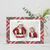 クリスマスの赤ベージュタータンチェックの格子模様のフォトカード シーズンカード (スタンド正面)