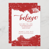 クリスマスの赤信じと白の輝き 招待状 (正面/裏面)