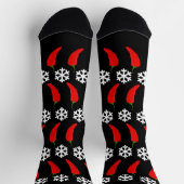 クリスマスの赤唐辛子と雪の結晶 ソックス (上部)