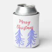 クリスマスの赤紫のパステルカラーのモミの木 水彩 缶クーラー (缶正面)