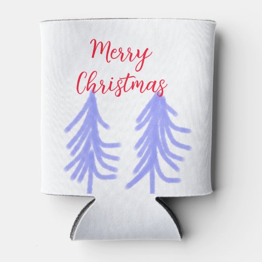 クリスマスの赤紫のパステルカラーのモミの木 水彩 缶クーラー (正面)