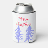 クリスマスの赤紫のパステルカラーのモミの木 水彩 缶クーラー (缶裏面)