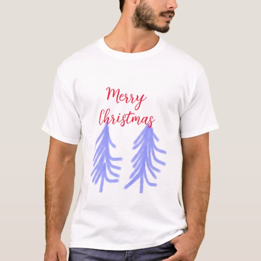 クリスマスの赤紫の淡い色合いの松の木 水彩 Tシャツ (正面)