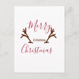クリスマスの赤茶色のトナカイの角のホリデーテ シーズンポストカード