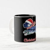 クリスマスの跳躍する犬 | かわいい子犬サンタ ツートーンマグカップ (正面左)