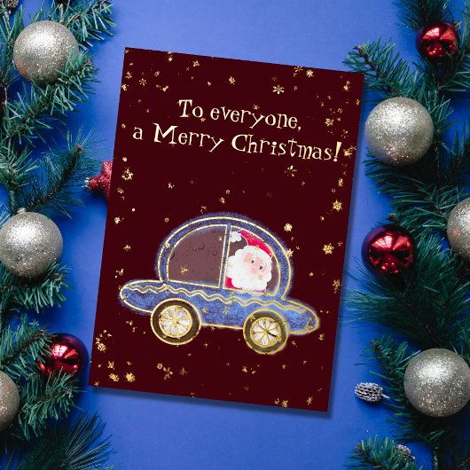 クリスマスの車の中のサンタクロース 箔シーズンカード