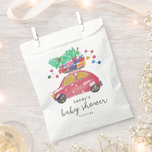 クリスマスの車 - ベビーシャワー フェイバーバッグ (クリップ留めされた状態)