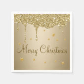 クリスマスの輝きが滴る金ゴールドと星 スタンダードカクテルナプキン (正面)