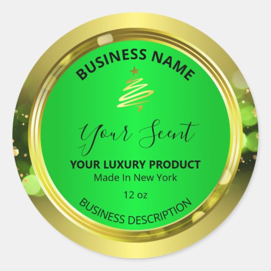 クリスマスの輝き金ゴールドの緑の製品ラベル ラウンドシール (正面)