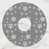 クリスマスの輝く星のシルバーパターン灰色 ワイングラスタグ (正面)