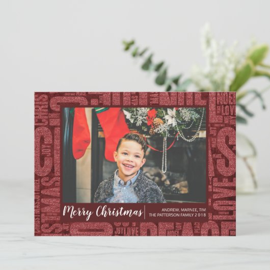 クリスマスの輝く赤いグリーティングカード シーズンカード (スタンド正面)