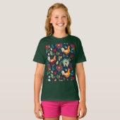 クリスマスの農場のニワトリとポインセチア Tシャツ (正面フル)