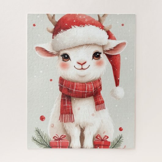 クリスマスの農場の動物 かわいいヤギ ジグソーパズル (縦)