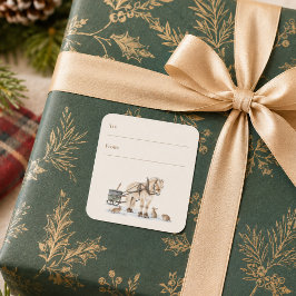 クリスマスの農場の馬 冬のギフトに スクエアシール