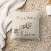 クリスマスの農場の馬 冬 クッション (ブランケット)