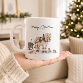 クリスマスの農場の馬 冬 コーヒーマグカップ