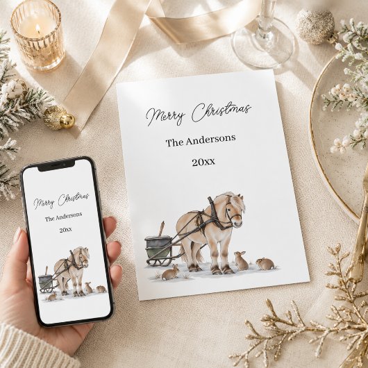 クリスマスの農場の馬 冬 シーズンカード