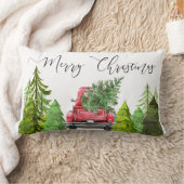 クリスマスの農家の赤いトラックのアクセントの枕 ランバークッション (ブランケット)