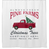 クリスマスの農家の赤のトラック シャワーカーテン (正面)