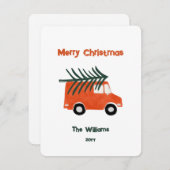 クリスマスの農村風景 赤いトラック シーズンカード (正面/裏面)