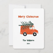 クリスマスの農村風景 赤いトラック シーズンカード (正面)