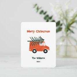 クリスマスの農村風景 赤いトラック シーズンカード