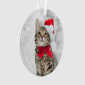 クリスマスの近くの赤いサンタの帽子のクリスマス猫 オーナメント (正面)