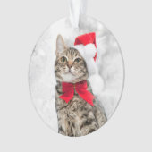 クリスマスの近くの赤いサンタの帽子のクリスマス猫 オーナメント (正面)