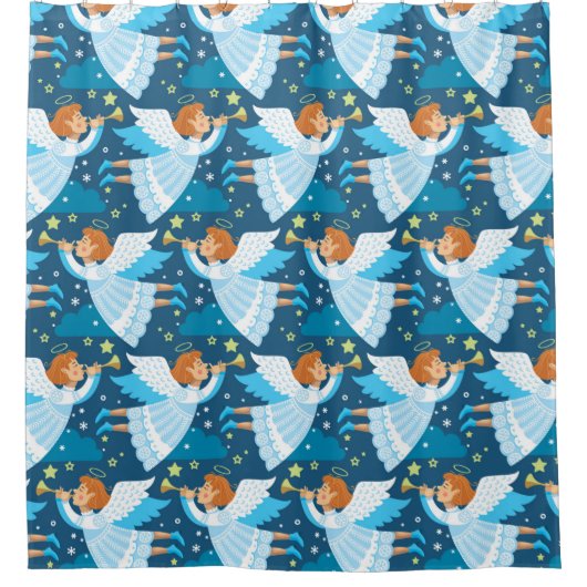 クリスマスの道具一式。イラストレーション シャワーカーテン (正面)
