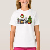 クリスマスの部屋でバイブラックのシェットランドシェプドッグ犬 Tシャツ (正面)