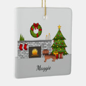 クリスマスの部屋で赤いセーブルスムースコートダックスシャンド セラミックオーナメント (右)