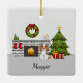 クリスマスの部屋にブランハイム・カバリエ・ドッグ&ネーム セラミックオーナメント (裏面)