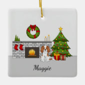 クリスマスの部屋にブランハイム・カバリエ・ドッグ&ネーム セラミックオーナメント (正面)
