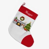 クリスマスの部屋にブランハイム・カバリエ・ドッグ&ネーム ラージクリスマスストッキング (正面 (吊り時))